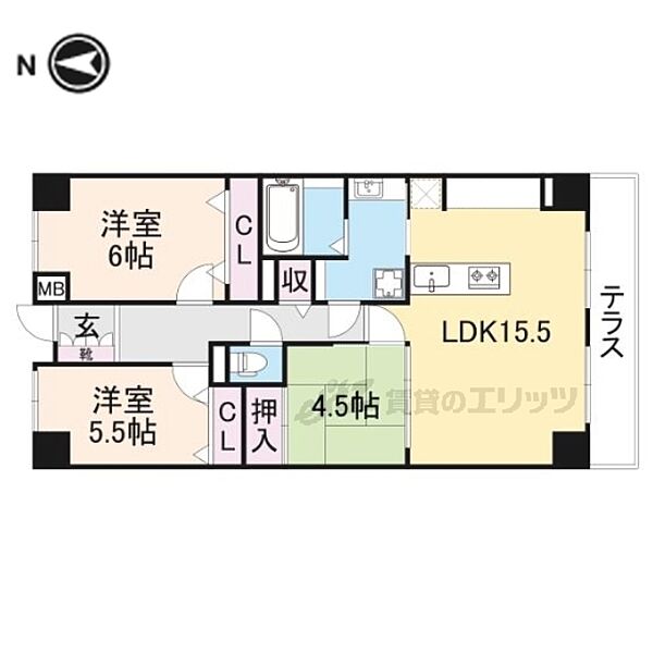 大阪府交野市天野が原町1丁目(賃貸マンション3LDK・1階・72.73㎡)の写真 その2