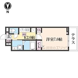 ヒカルサ奈良大森西サウス 1階1Kの間取り