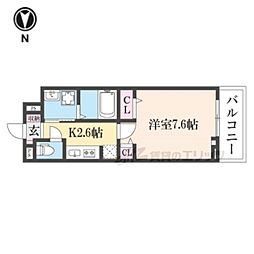 ヒカルサ奈良大森西サウス 3階1Kの間取り