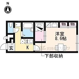 レオパレスリヴェール 2階1Kの間取り