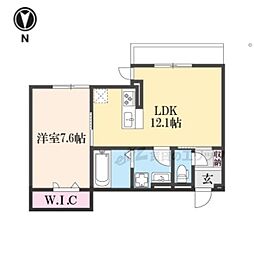 アウスレーゼ高畑 1階1LDKの間取り
