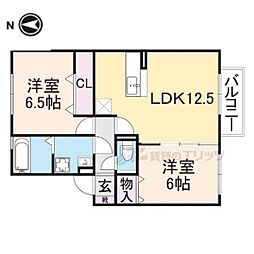 近鉄大阪線 二上駅 徒歩5分の賃貸アパート 2階2LDKの間取り
