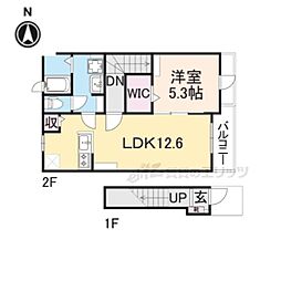 エヴァ　グリーン　ヴィラI 2階1LDKの間取り