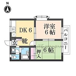 近鉄大阪線 築山駅 徒歩4分の賃貸アパート 2階2DKの間取り