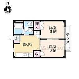 ヴィラージュ島田 2階2DKの間取り