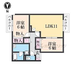 プリムベール山本 2階2LDKの間取り