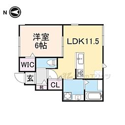 近鉄南大阪線 高田市駅 徒歩7分の賃貸アパート 1階1LDKの間取り