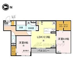 トゥールモンド曽我 3階2LDKの間取り