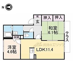 近鉄大阪線 五位堂駅 徒歩6分の賃貸アパート 1階2LDKの間取り
