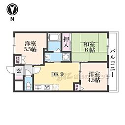 エバーグレース当麻 2階3DKの間取り