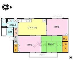 近鉄南大阪線 高田市駅 徒歩9分の賃貸アパート 1階3DKの間取り