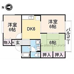近鉄橿原線 田原本駅 徒歩8分の賃貸アパート 1階3DKの間取り