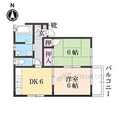 近鉄橿原線 田原本駅 徒歩18分の賃貸アパート 2階2DKの間取り