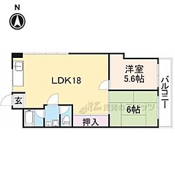 生駒レックスマンション 4階2LDKの間取り