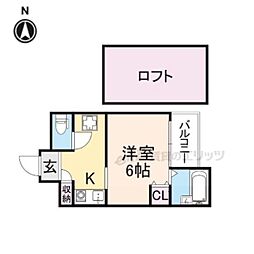 JR桜井線 京終駅 徒歩10分の賃貸アパート 2階1Kの間取り
