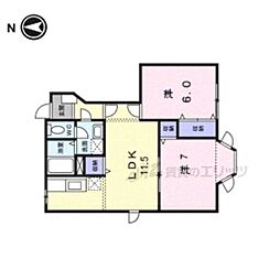 近鉄南大阪線 坊城駅 徒歩7分の賃貸アパート 1階2LDKの間取り