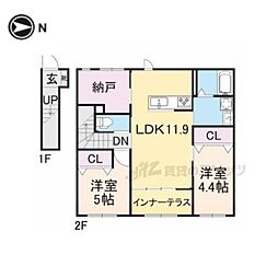 十市町新築アパート 2階2LDKの間取り