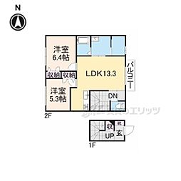 近鉄大阪線 耳成駅 徒歩5分の賃貸アパート 2階2LDKの間取り