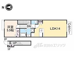 フローレンス四条大路 2階1LDKの間取り