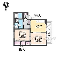 近鉄大阪線 耳成駅 徒歩16分の賃貸アパート 2階2Kの間取り