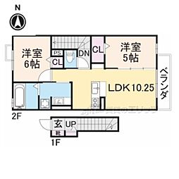 エスペランサ法華寺 2階2LDKの間取り