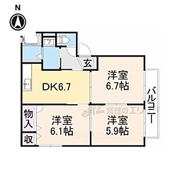 近鉄橿原線 畝傍御陵前駅 徒歩5分の賃貸アパート 1階3DKの間取り