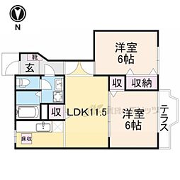 シャトーローリエ 1階2LDKの間取り