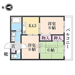 近鉄奈良線 新大宮駅 徒歩9分の賃貸マンション 3階3DKの間取り