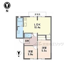 JR関西本線 奈良駅 徒歩12分の賃貸アパート 1階2LDKの間取り