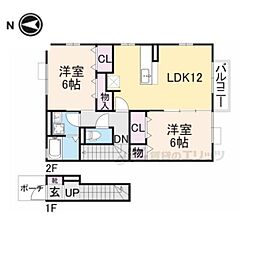 タウンビビ 2階2LDKの間取り