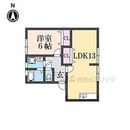 近鉄御所線 近鉄新庄駅 徒歩4分の賃貸アパート 1階1LDKの間取り