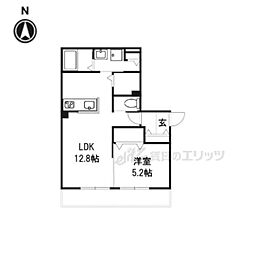 グランディール学園前 1階1LDKの間取り