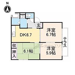 アガーペ御陵前ＡＢＣＤ 2階3DKの間取り