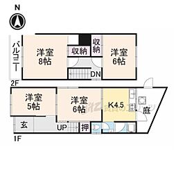 JR和歌山線 高田駅 徒歩10分の賃貸一戸建て 2階4DKの間取り
