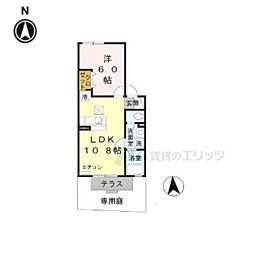 アトリオ・フランＡ棟 1階1LDKの間取り