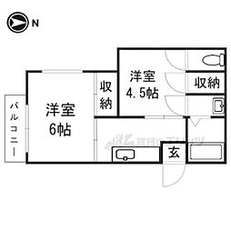 近鉄南大阪線 高田市駅 徒歩13分の賃貸アパート 2階2Kの間取り