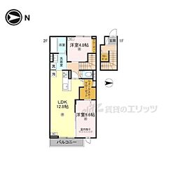 クレールY 2階2LDKの間取り