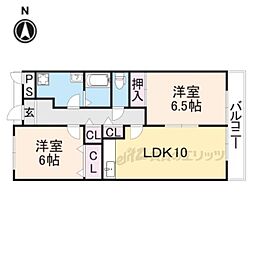 近鉄南大阪線 高田市駅 徒歩6分の賃貸マンション 5階2LDKの間取り