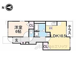 エスメラルダ 1階1LDKの間取り