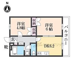 レオパレスゴールドレジデンス浪漫 2DKの間取図画像