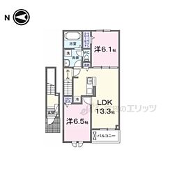 橿原市北妙法寺町アパート 2LDKの間取図画像
