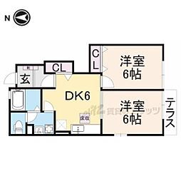 サニーレジデンスB 2DKの間取図画像