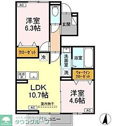 ペニーレーン石神井台 A棟 2LDKの間取図画像