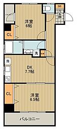 コンフォート山嘉 2DKの間取図画像