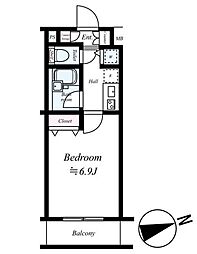 プレール・ドゥーク西新宿 1Kの間取図画像