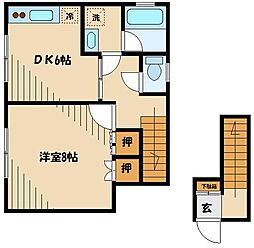 シャローム千歳 2階1DKの間取り