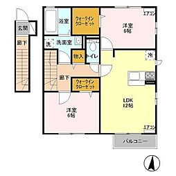 パルテール三鷹 2階2LDKの間取り