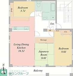 スカイプラザ中野 5階3LDKの間取り