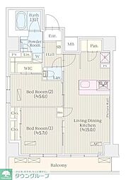 ケルスコート笹塚 9階2LDKの間取り