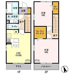 サンライズ武蔵野 1階2LDKの間取り